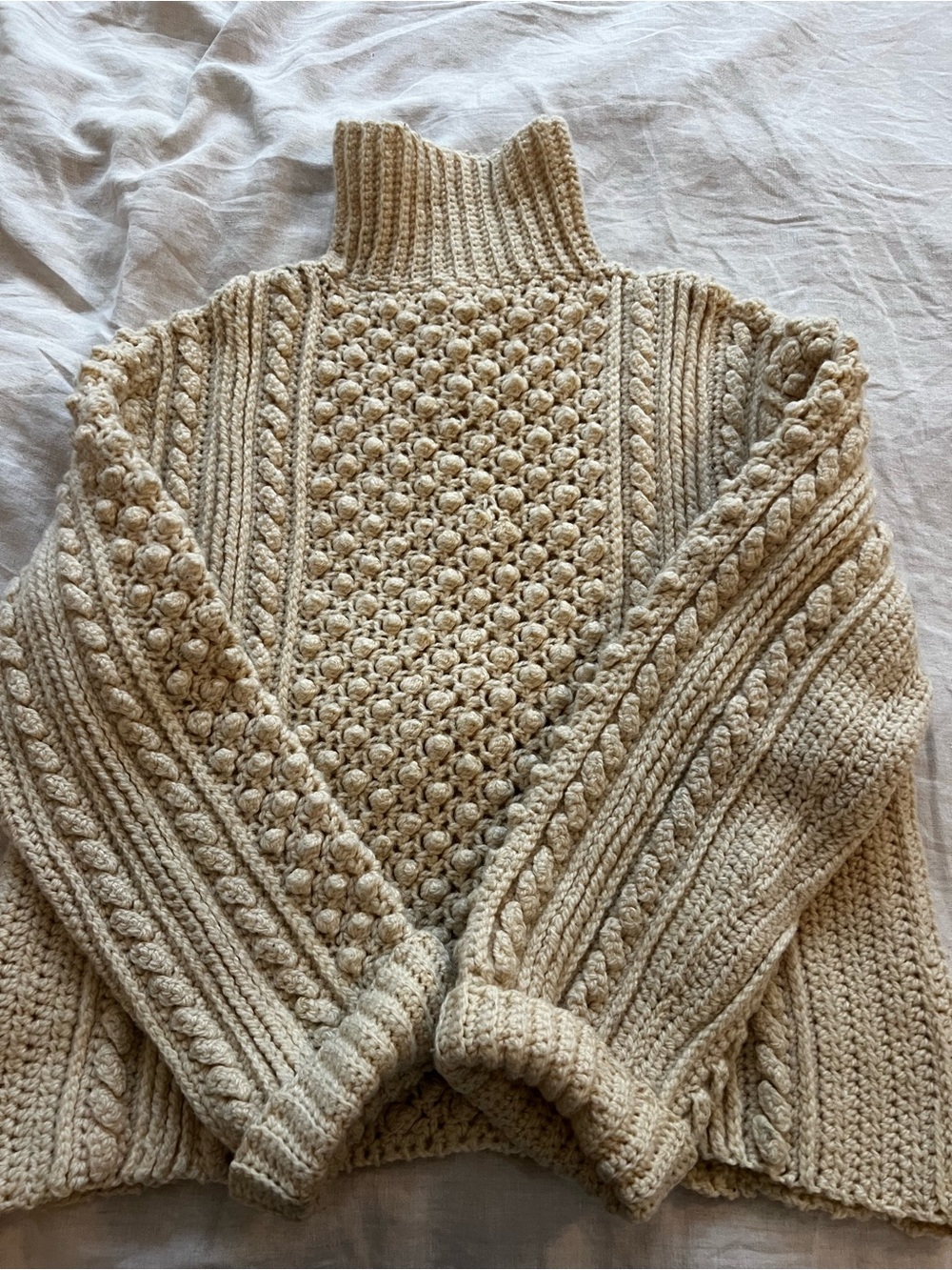 Cream Cable-Knit Turtleneck Sweater